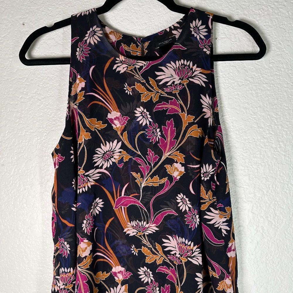 ANN TAYLOR Black Floral Sleeveless Blouse Size S